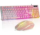 Pink Gaming Keyboard and Mouse Combo, Light up Membrane Cute Gaming Keyboard with Quiet 104 Keys, USB Wired Gaming Mouse with RGB Backlit for Windows/PC/Laptop/MAC/Xbox, Kawaii Gift for Girl-Pink