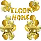JumDaQQ Welcome Home Letter Balloon Banner with Star Confetti Balloons for Army Military Theme Deployment Return Home Family Party Decorations( 24 Pack) (gold)
