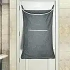 CALLMYBO XX-Large Hanging Laundry Hamper with Over Door Hooks and Adhesive, Space Saving Laundry Bag with Zipper and Wide Open Top, Hanging Hamper for Laundry（22"x 35",Grey)