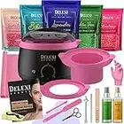 DELEXI Premium Waxing Kit for Men and Women | Silicone Wax Kit Accessories + Salon Quality 5-Pack Hard Wax Beads For Brows, Bikini, Legs, & More