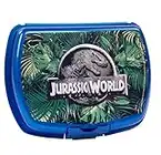 Jurassic World - Fiambrera para niños con diseño de dinosaurio, caja de almuerzo de plástico con un compartimento y cierre de clip, ideal para el almuerzo en la escuela