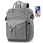 Laptop Backpack Womens 15.6 Inch, School Bag with USB Charging Port, Anti Theft Waterproof Casual Rucksack Bag for Women, Girls Gray