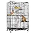 VIVOHOME 4-Tier 49 Inch Collapsible Metal Cat Kitten Ferret Cage 360° Rotating Casters Enclosure Pet Playpen with Ramp Ladders Hammock and Bed