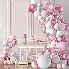 107 Pcs Pink Balloon Garland Arch Kit, Pink White Latex Balloon Arch Kit with Gold Confetti Balloon, Balloon Garland Strip Party Decorations DIY for Party, Baby Shower, Wedding, Birthday, Graduation