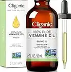 Cliganic 100% Pure Vitamin E Oil for Skin, Hair & Face - 60,000 IU, Non-GMO Verified | Natural D-Alpha Tocopherol