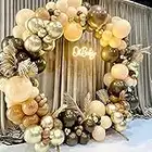 SONKENIR 103pcs Coffee Brown Balloon Backdrop Arch Garland Kit Chrome Gold Latex Balloons Baby Shower Decoration for Bear Themed Birthday Neutral Wild One 1st Birthday Backdrop Party(103pcs（E）)