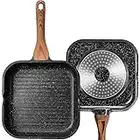 ESLITE LIFE Nonstick Grill Pan for Stove Tops, 11 Inch Granite Coating Square Grill Skillet with Pour Spouts, Compatible with All Stovetops (Gas, Electric & Induction), PFOA Free