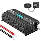 Pure Sine Wave 2000Watt Car Power Inverter DC 12V to 120V AC with 2 AC Outlets 2x2.4A USB Ports 1 AC Terminal Block Remote Control and LCD Display[3 Years Warranty] by VOLTWORKS