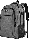 MATEIN Travel Laptop Backpack, Work Bag Lightweight Laptop Bag with USB Charging Port, Anti Theft Business Backpack, Water Resistant School Rucksack Gift for Men and Women, Fits 15.6 Inch Laptop-Grey