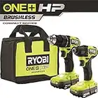 Ryobi ONE+ HP 18V Brushless Cordless Compact 1/2 in. Drill and Impact Driver Kit with (2) 1.5 Ah Batteries, Charger and Bag