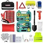 Car Emergency Roadside Tool kit,Road Side Safety Assistance Kit for Women Men Adult,Auto Truck Vehicle Emergency Bag with Shovel Jumper Cable First Aid Kit Blanket Front Rear Cover Alignment Tool