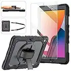 iPad 9th/8th/7th Generation Case, iPad 10.2 Case 2021/2020/2019, [Kid Proof] ambison Full Body Protective Case with 9H Tempered Glass Screen Protector, 360° Rotatable Kickstand & Hand Strap (Black)