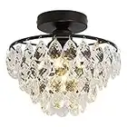 YYJLX Semi Flush Mount Glam Crystal Chandelier Modern Ceiling Light Fixture Ceiling Lamp for Bedroom Hallway Office Bathroom Kitchen Dining Room (Black）