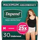 Depend Fresh Protection Adult Incontinence Underwear for Women (Formerly Depend Fit-Flex), Disposable, Maximum, Medium, Blush, 30 Count