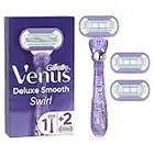 Gillette Venus Deluxe Smooth Swirl Rasierer Damen, Damenrasierer + 3 Rasierklingen mit 5-fach Klinge, Geschenk für Frauen