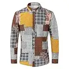 Allthemen Chemise Casual Homme Hawaiian Shirt à Manches Longues Artistique Multicolore Imprimé Café M