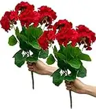 Mumiko 2PCS 18'' Artificial Geraniums Silk Flowers Plants Home Outdoor Decor Garden Ruby Red