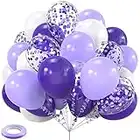 White Purple Confetti Latex Balloons, 50pcs 12 inch Helium Party Balloon with 33 Ft Purple Ribbon for Birthday, Girls Baby Shower, Wedding, Anniversary and Festival Ceremony Princess Decoration