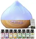 Aroma 500 ML Diffiser with Essential Oils Set, Essential Oil Diffuser with Remote Control, Humidifier with 14 Color Lights for Large Room, 4 Timer Setting, Auto Shut-Off