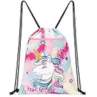 Zaino con Coulisse per Bambini con Unicorno - 34 x 45 cm Cravatta Tinta Borsa Sportiva da Palestra per Ragazze Impermeabile Spiaggia Nuoto Scuola Zaino da Viaggio con Tasca con Cerniera