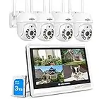 【3MP+3TB】Hiseeu 3MP Kit Camaras de Vigilancia WiFi,Sistema Cámara de Seguridad Inalámbrica con 12'' de Monitor,4X PTZ Cámara Seguridad,Detección de Movimiento,Visión Nocturna Color,Audio Bidireccional