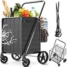 Shopping Cart for Groceries,Jumbo Upgraded Grocery Cart with Waterproof Liner, 360° Rolling Swivel Wheels and Double Basket, Heavy Duty Folding Shopping Cart for Shopping Laundry-Hold Up to 330 LBS