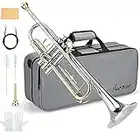 Asmuse Bb Trumpet Set Standard Brass Musical Instruments, Trumpets for Beginner Student with Trumpet Mouthpiece, Hard Case, Gloves, Cleaning Brush and Cloth Silver