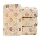 Pidada 100% Cotton Hand Towels Colorful Polka Dot Pattern Super Soft Highly Absorbent Towel for Bathroom 13.4 x 30 Inch Set of 4 (Brown)