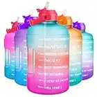 BuildLife 1 Gallon Motivational Water Bottle with Straw & Time Marker Leakproof BPA Free Daily Drinking Wide Mouth 128oz Water Jug for Outdoor Sports Gym Fitness (Green/Pink, 1 Gallon)