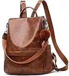 ECOTISH Sac à Dos Femme Anti-vol Sacs À Bandoulière PU cuir Sac a dos Étanche En PU cuir Sacs D'école (marron)