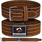 AQF Weight Lifting Nubuck Leather Powerlifting Belt Back Support – 4” Wide x 10mm Thick Double Prong Steel Roller Buckle Contoured Training Belt Suede Lining Black & Brown (Brown, Medium 28" to 32")