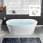 WOODBRIDGE 59" Acrylic Freestanding Bathtub Contemporary Soaking White Tub with Chrome Overflow and Drain，B0014-CH