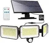 Woolmug Solar Lights Outdoor Waterproof, 224LED Solar Motion Sensor Light Outdoor 3 Modes with Remote, 16.5ft Cable, 270 Degree Lighting Angle, 3 Adjustable Heads Flood Light Outdoor for Garden Yard Garage