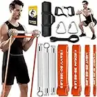 TESLANG Resistance Band Bar, 500 LBS Load Strength Training Bar with 4 Heavy Resistance Bands with Bar for Chest Press Deadlift Squats Curl, Workout Bands with Handles, Portable Home Workout Equipment
