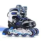 Inline Skates for Kids Girls Boys Beginners, 4 Size Adjustable Size with Light Up Wheels for Children. (Blue, Medium(2-5))