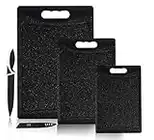 CHEF GRIDS Durable Plastic XL Marble Cutting Board Set, Chopping Board Thick Plastic, for Vegetable Meat or Cheese With Non-Slip Grip| Dishwasher Safe (3-pc Set, Multi) (Black)
