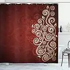 ABAKUHAUS borgoña Cortina de Baño, Ombre Remolino de la Flor de la Hiedra, Material Resistente al Agua Durable Estampa Digital, 175 x 220 cm, Crema y Ruby