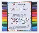 Kuretake ZIG Calligraphy Marker Pens, 12 Colors set, 2mm. & 3.5mm Dual Tip Markers, AP-Certified, Photo-Safe, Acid Free, Lightfast, Odourless, For Beginners, Made in Japan (Water-based dye ink)