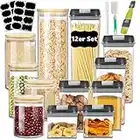 YIZHIHUA Vorratsdosen 12er Set,Vorratsdosen Glas mit Deckel,Vorratsgläser Küche Organizer,7er Kunststoff Frischhaltedosen und 5er Glasbehälter,Airtight Food Storage Glass Jar Containers Set