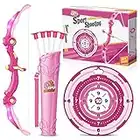 SpringFlower Bow and Arrow Toys with LED Flash Lights for Girls 5 6 7 8 9 10 Year Old, Archery Set Indoor Outdoor Activity with 10 Suction Cup Arrows,Quiver & Target,Birthday for Girls