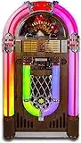 ARKROCKET Saturn V Jukebox Vinyl Record Player • USB • SD • AUX • AM/FM Radio • MP3 • CD-Player • Rainbow LED Light Up • 50s Classic Style • Full Size Floor Standing Retro Style - Dark Oak