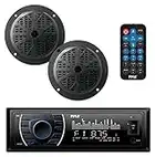 Pyle Marine Headunit Receiver Speaker Kit - In-Dash LCD Digital Stereo Built-in Bluetooth & Microphone w/AM FM Radio System 5.25’’ Waterproof Speakers (2) MP3/SD Readers & Remote Control - PLMRKT46BK