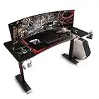 55 Inch Gaming Desk, T-Shaped Gaming Table with Large Mouse Pad, Cup Holder and Headphone Hook, Ergonomic PC Computer Gaming Desk with for Game, Study & Work