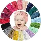 ALinmo 20PCS Elastic Nylon Turban Stretchy Soft Wide Bowknot Headbands for Babies Newborn Baby Girl Infant Toddler