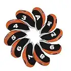 Alomejor Juego de 10 fundas para cabeza de hierro de golf con cremallera, diseño de números, funda protectora impermeable para palos de golf, 3 colores (negro y naranja)