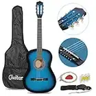 Smartxchoices 38" Kids Acoustic Guitar Bundle Kit for Starter Beginner Music Lovers, 6-String Folk Guitar with Gig Bag, Extra Set Steel Strings, Strap, Pitch Pipe and Pick (Blue)