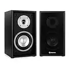 Auna Linie-300-SF-BK Coppia diffusori passivi (70W RMS, Sistema 2 Vie, HiFi, Home Cinema, Woofer13 cm (5"), Ideali per Scaffali, Placcati in Oro, Struttura in Legno) Neri