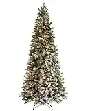 WeRChristmas Pre-Lit Slim Snow Flocked Spruce Christmas Tree with 400 Chasing Warm LED Lights, 7 feet/2.1m