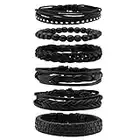 MILAKOO 6 Pcs Black Braided Leather Bracelets for Men Women Cuff Wrap Wristbands