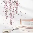 decalmile Adesivi Murali Fiore Rosa Vite Adesivi da Parete Vite Appesa Fiore e Foglie Rosa Decorazione Murale Soggiorno Camera da Letto Ufficio